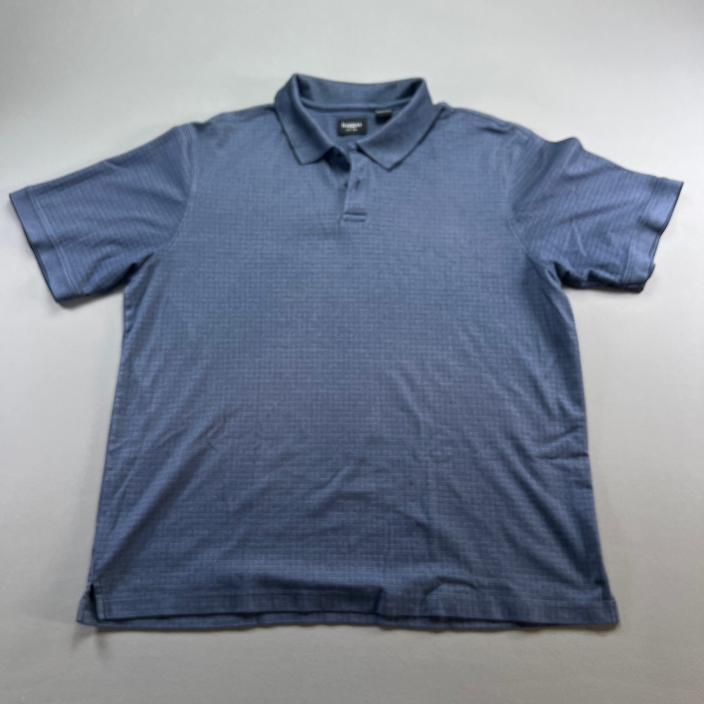 Haggar Polo Shirt Men XL Navy Blue Grid Check Cotton Moisture Wicking Athleisure